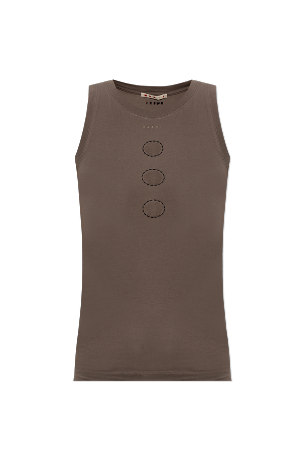Marni Brown Cotton Sleeveless Top with Oval Cut-Outs by Marni